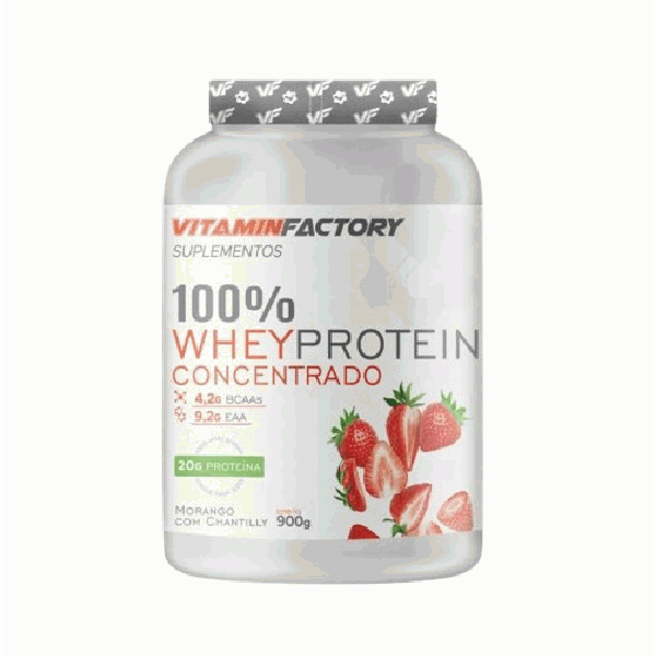 100% Whey Concentrado Pote (900g) - Sabor: Morango com Chantilly