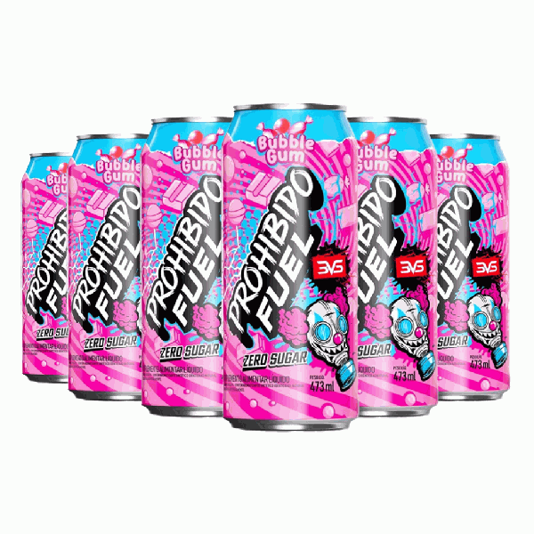 Prohibido Fuel Pré-Treino Drink Pack (6 unid. de 473ml) - Sabor: Bubble Gum