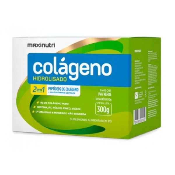 Colágeno Hidrolisado 2 em 1 (30 Sachês de 10g) - Sabor: Uva Verde