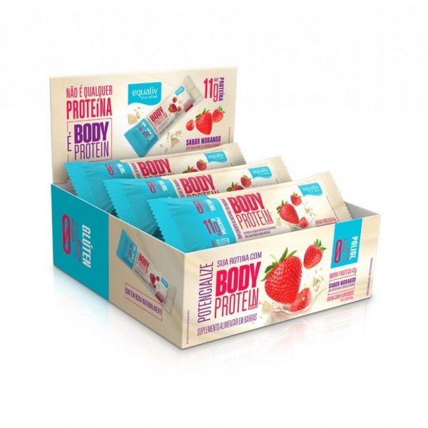 Body Protein Bar (9 unid. 40g) - Sabor: Morango Cobertura Choc. Branco