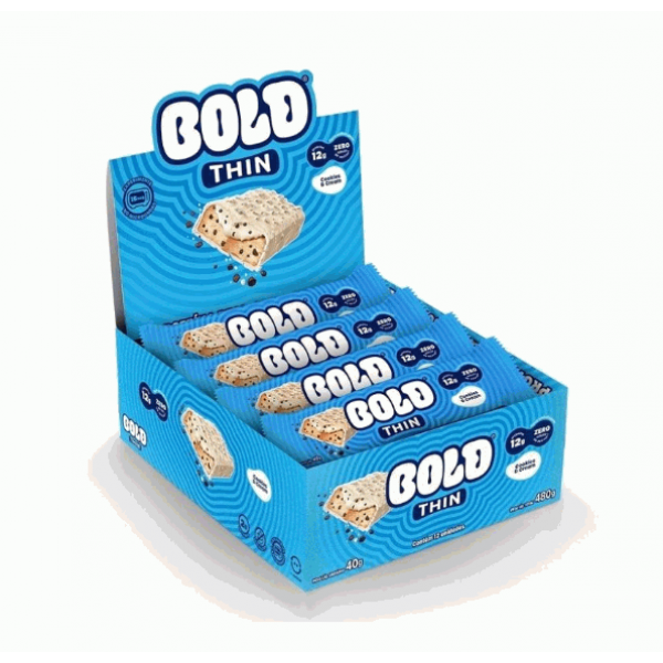 Bold Bar Thin (Display 12 unid de 40g) - Sabor: Cookies e Cream.