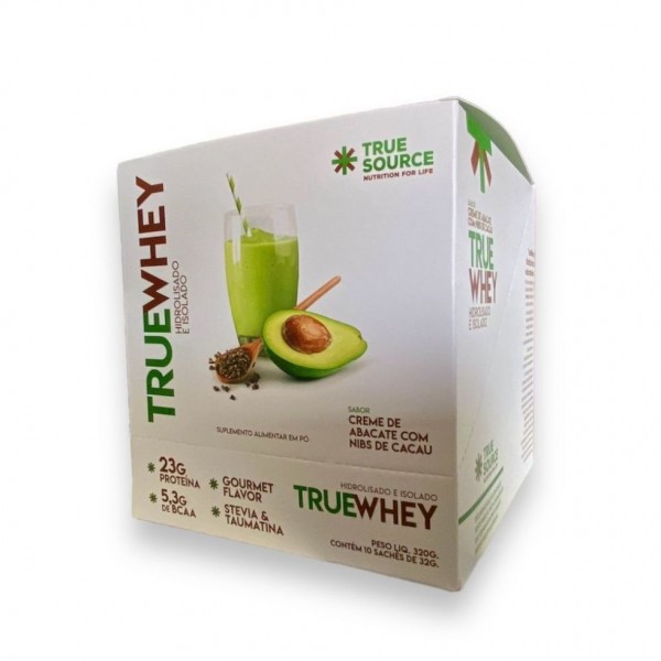 True Whey Display 320g (10 Sachês de 32g) - Hidrolisado e Isolado - Sabor: Creme de Abacate com Nibs de Cacau