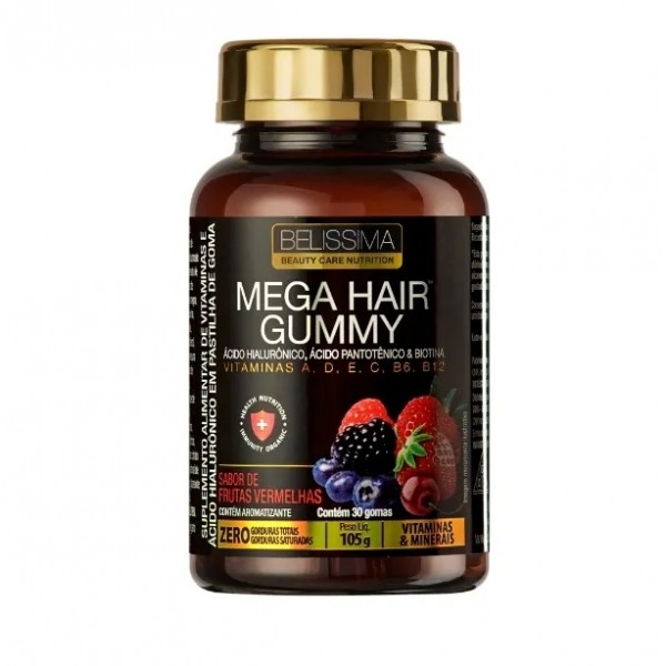 Mega Hair Gummy (30 gomas) - Sabor: Frutas Vermelhas.