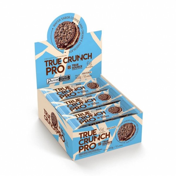 True Crunch PRO Display (12 unid. 25g) - Sabor: Cookies Cream c/ Cobertura de Choc. Meio Amargo