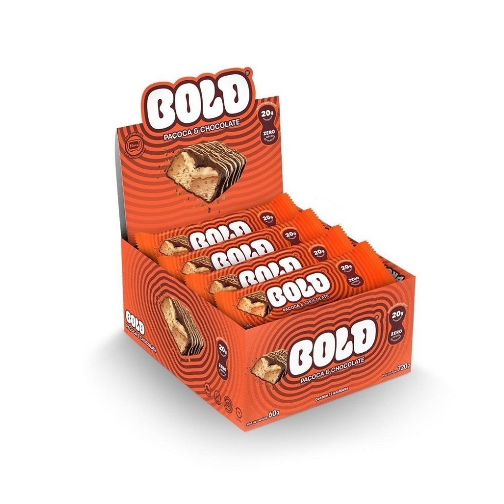 Bold Bar Display (12 unid de 60g) - Sabor: Paçoca e Chocolate