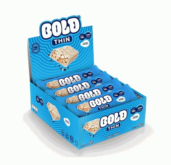 Bold Bar Thin (Display 12 unid de 40g) - Sabor: Cookies e Cream.