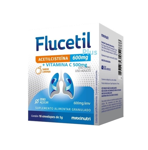 Flucetil Plus (16 envelopes de 5g) - Sabor: Laranja