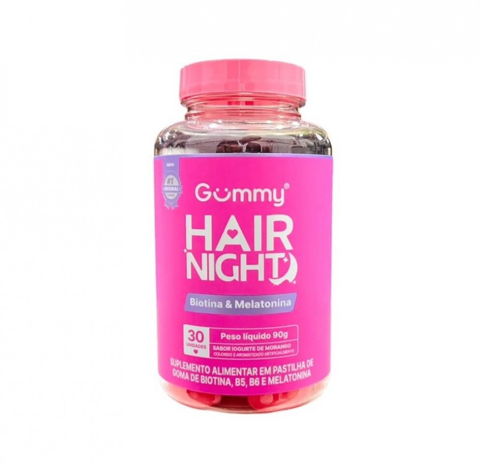 Gummy Hair Night (30 gomas) - Sabor: Iogurte de Morango